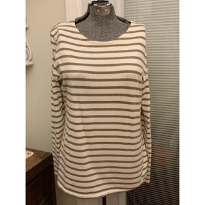 Women's Saint James Long Sleeve Tee Size 10 White Brown Striped